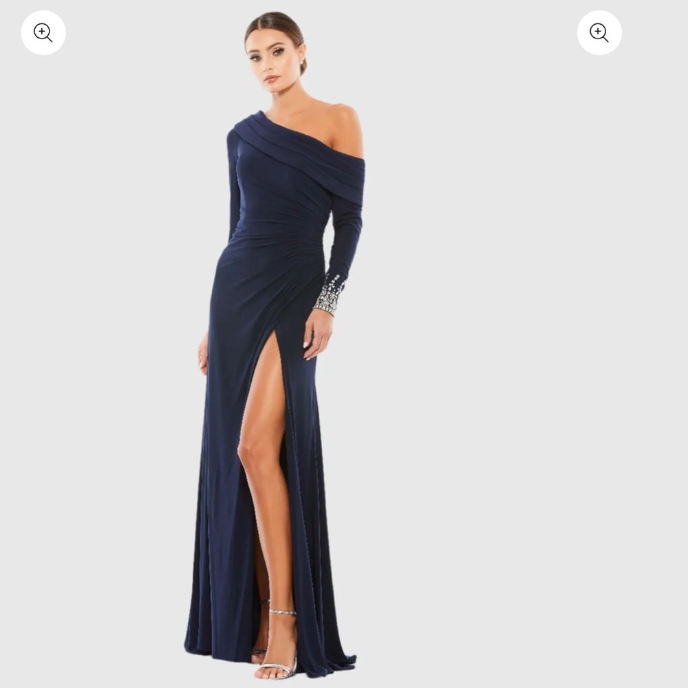 NWOT Mac Duggal Beaded Cuff Drop Shoulder Faux Wrap Gown Size 14 - Picture 4 of 8